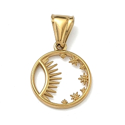 Золотой 304 подвески из нержавеющей стали, плоский круглый с солнечным шармом, ионное покрытие (ip), долговечный, золотые, 21x18x2 мм, отверстие : 4x9 мм