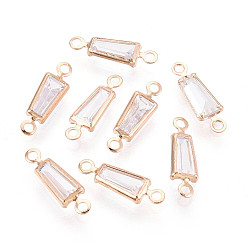 Light Gold Латунные подвески-звенья/соединители с прозрачными кубическими циркониями, трапециевидные, золотой свет, 11.5x3.5x2 мм, отверстие : 1 мм