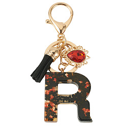 Letter R Resin Keychains, with Lobster Claw Clasps, Light Gold, Letter R, 102mm, Letter: 43.5x36x7.5mm