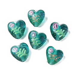Темный Голубой Ручной прозрачные бусины бусины, Сердце со цветками , темные голубые, 14.5~15x15~15.5x9~10 мм, отверстие : 2 мм
