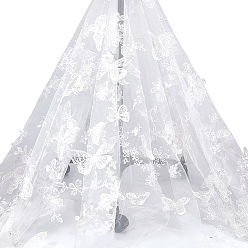 White Butterfly Pattern Embroidered Polyester Mesh Fabrics, Clothing Accessories, White, 1500x1mm, about 3 yards/pc