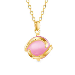 Doré  925 collier pendentif en argent sterling, avec opale, or, ronde, perle rose, 17.72 pouce (45 cm)