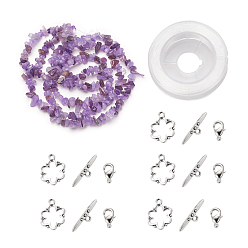 Amethyst DIY Bracelets Necklaces Jewelry Sets, Natural Amethyst Chips Beads Strands, Toggle Clasps, Lobster Claw Clasps and Elastic Wire, 12.6x10.6x2.1cm