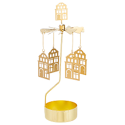 Дом Вращающаяся подставка для свечей из нержавеющей стали, вращающийся карусельный держатель для чайных ламп, для свадебного украшения рождественской вечеринки, дом, 9x15.8 см