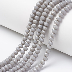 Gris Foncé Perles de verre opaques de couleur unie, facette, rondelle, gris foncé, 6x5mm, Trou: 1mm, Environ 83~85 pcs/chapelet, 38~39 cm