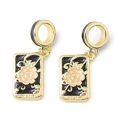 Noir Breloques européennes en laiton émaillé, Pendentifs grand trou, mort des cartes de tarot, crémaillère plaquage, plaqué longue durée, sans cadmium et sans plomb, réel 18 k plaqué or, noir, 25.5mm, Trou: 5mm