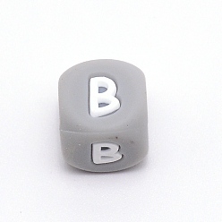 Letter B Silicone Alphabet Beads for Bracelet or Necklace Making, Letter Style, Gray Cube, Letter.B, 12x12x12mm, Hole: 3mm