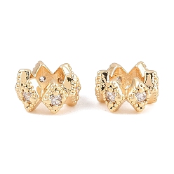 Настоящее золото 18K Латунь микропаве прозрачный кубический цирконий европейский бисер, бусины с большим отверстием, волны края, реальный 18 k позолоченный, 8x4 мм, отверстие : 4 мм