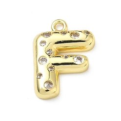 Letter F Латунные микропаве прозрачные подвески с фианитом, без кадмия и без свинца, долговечный, стойки покрытие, реальный 18 k позолоченный, Буква F, 21.5x16x4 мм, отверстие : 1.8 мм