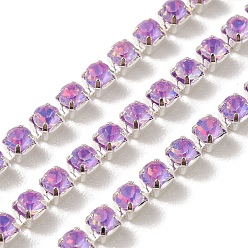 Фиолетовый Железо горный хрусталь чашка цепи, с катушкой, серебряные, фиолетовые, 3x3x2.5 мм, Около 10 ярдов / рулон