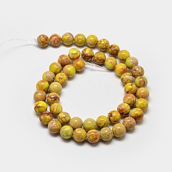 Gold Round Natural Imperial Jasper Beads, Dyed, Gold, 6mm, Hole: 1mm, about 62pcs/strand, 15 inch