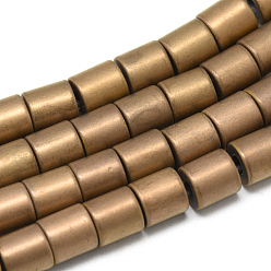 Copper Plated Electroplate Non-magnetic Synthetic Hematite Beads Strands, Matte Style, Column, Copper Plated, 6x6mm, Hole: 2mm, about 66pcs/strand, 15.9 inch