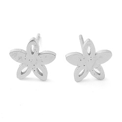 Stainless Steel Color 304 Stainless Steel Stud Earrings, Flower, Stainless Steel Color, 9x9mm