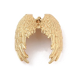 Настоящее золото 18K 304 подвески из нержавеющей стали, ангельские крылья очарование, реальный 18 k позолоченный, 46x36x14 мм, отверстие : 4x7 мм