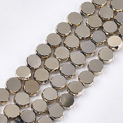 Светло-коричневый Стеклянные бусины с гальваническим покрытием , граненые, плоско-круглые, загар, 12x5~5.5 мм, отверстие : 1 мм, около 48~50 шт / нитка, 22.04~22.83 дюйм (56~58 см)