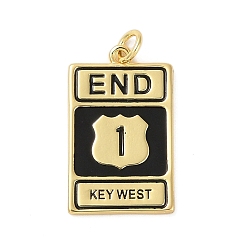 Rectangle Rack Plating Brass Enamel Pendants, with Jump Ring, Long-Lasting Plated, Cadmium Free & Lead Free, Real 18K Gold Plated, Word End 1 Key West, Rectangle, 25x15x1.5mm, Hole: 3.5mm