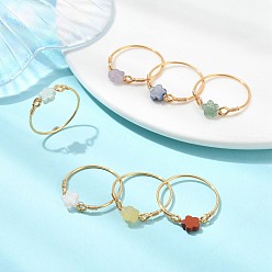 Золотой Природных драгоценных камней бусы палец кольца, цветок, с экологически чистой медной проволокой для женщин, золотые, 20 мм