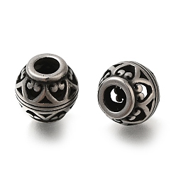 Античное Серебро 304 из нержавеющей стали европейские шарики, бусины с большим отверстием, RONDELLE с цветком, античное серебро, 10x9.5 мм, отверстие : 4 мм