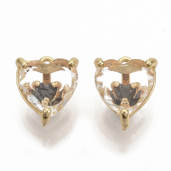 Black Brass Cubic Zirconia Charms, Nickel Free, Heart, Real 18K Gold Plated, Black, 10x8.5x6.5mm, Hole: 1mm