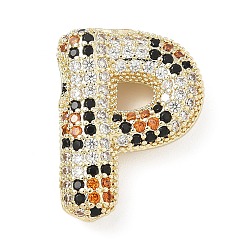 Letter P Латунные микро проложить кубического циркония подвески, долговечный, стойки покрытие, письмо амулеты, реальный 18 k позолоченный, Письмо P, 23.5x17.5x7 мм, отверстие : 5.2x3 мм