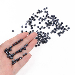 Black 6/0 Glass Seed Beads, Metallic Colours, Black, 4mm, Hole: 1mm, about 4500pcs/pound