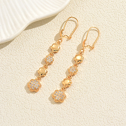 Цветок Латунные серьги обруча, со стразами, реальный 18 k позолоченный, цветок, 65 мм