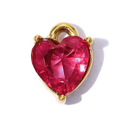 Красный День святого Валентина 304 подвески из нержавеющей стали, с кубического циркония, сердце прелести, зеркальная полировка, ионное покрытие (ip), реальный 18 k позолоченный, красные, 9x7 мм, отверстие : 0.8 мм