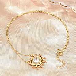 Plaqué 18K Or Véritable Colliers pendentifs en laiton pavé de zirconiums cubiques transparents et en verre en forme de cœur, sans cadmium et sans plomb, crémaillère plaquage, plaqué longue durée, réel 18 k plaqué or, 18.50 pouce (47 cm)