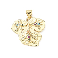 Золотой Латунные микро-паве красочные кубические циркониевые подвески, лист прелести, золотые, 21x22.5x2 мм, отверстие : 4.5x3.5 мм