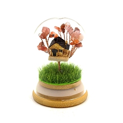 Красный Агат Дерево из натуральной щепы сердолика и мини-домик в куполообразных стеклянных колбах с декоративными витринами на деревянной основе, для украшения домашнего офиса, 53x84 мм