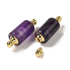 Amethyst Natural Amethyst Connector Charms, with Golden Plated 304 Stainless Steel Findings, Column Links, 36x12mm, Hole: 1.2~1.4mm