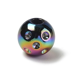 Black UV Plating Opaque Acrylic European Bead Rhinestone Settings, Large Hole Beads, Iridescent, Round, Black, 15.5x14.5mm, Hole: 4.5mm, Fit for 2mm Rhinestone