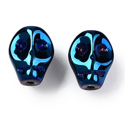 Полуночно-синий Стеклянные бусины с гальваническим покрытием , череп, темно-синий, 10x8x7.5 мм, отверстие : 1 мм, около 65 шт / нитка, 25.59'' (65 см)