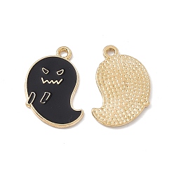 Black Alloy Pendant, with Enamel, Ghost Charm, Golden, Black, 22x14x1.5mm, Hole: 1.8mm