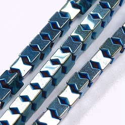 Зеленое Покрытие Гальванизировать немагнитных синтетический гематит бисер пряди, бисер нитей, кубические, зеленый покрытием, 4x4x4 мм, отверстие : 0.5 мм, около 107 шт / нитка, 16.1 дюйм (41 см)