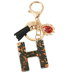 Letter H Resin Keychains, with Lobster Claw Clasps, Light Gold, Letter H, 100mm, Letter: 42.5x35.5x7.5mm