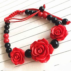 Красный Регулируемые браслеты из бисера киновари роза, фен-шуй энергетические браслеты для женщин, красные, 7-1/8 дюйм (18 см)