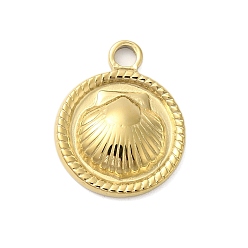 Золотой 304 подвески из нержавеющей стали, плоский круглый с подвеской в форме ракушки, золотые, 18.5x15x3 мм, отверстие : 2.5 мм