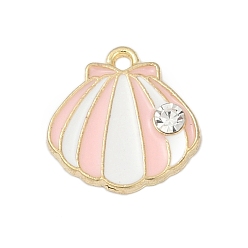 Pink Сплав эмали прелести, со стразами, шарм в форме ракушки, золотые, розовые, 14.5x14.5x2.5 мм, отверстие : 1.5 мм