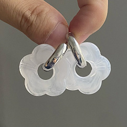 Белый Серьги-кольца из акрила и нержавеющей стали с цветком, золотые, белые, 35 мм