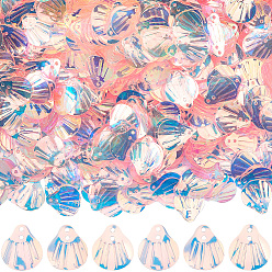 Pink 50G UV Plating Plastic Charms, Iridescent, Shell Shape, Pink, 14x12x1.5mm, Hole: 1.2mm, about 1250pcs/50g