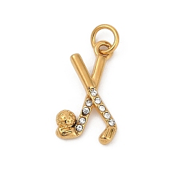 Другие 304 микро нержавеющей стали прокладывать Цирконом подвески, с целью перехода в кольце, вакуумные покрытия, реальный 18 k позолоченный, хоккейные клюшки, 17x10x2 мм, отверстие : 3.2 мм