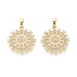 Настоящее золото 18K Латунные микропаве прозрачные подвески с фианитом, Шлем прелести, реальный 18 k позолоченный, 20x18x2.5 мм, отверстие : 4.5x2 мм