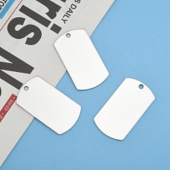 Stainless Steel Color 201 Stainless Steel Rectangle Stamping Blank Tag Pendants, Stainless Steel Color, 43x24x1mm, Hole: 3mm
