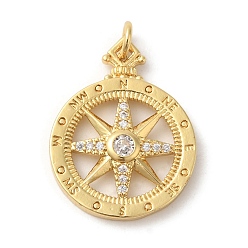 Настоящее золото 18K Стойка металлическая латунная микропрофилированная кубическая циркония подвески, Перейти кольцо, без свинца и без кадмия, плоские круглые со звездой, реальный 18 k позолоченный, 24x18.5x3 мм, отверстие : 3 мм