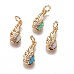 (52) Непрозрачная лаванда Латуни циркония кубической подвески, с синтетическим опалом, крыло, золотые, разноцветные, 18.5x8x2.5 мм, отверстие : 4 мм