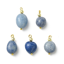 Синий Авантюрин Подвески из натурального голубого авантюрина (окрашенного и нагретого), самородки прелести, с медными петлями, золотые, 17.5~21.5x10~11.5x7~9 мм, отверстие : 2 мм