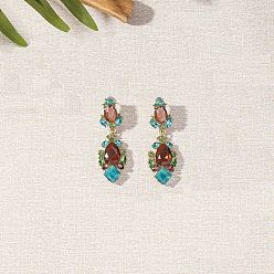 Разноцветный Роскошные серьги-гвоздики из сплава стекла для женщин, овал и слеза, красочный