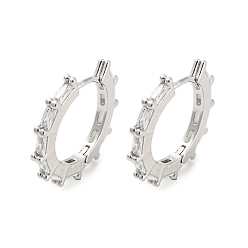 Platinum Brass with Cubic Zirconia Hoop Earrings, Gear Shape, Platinum, 20.5x2.5mm