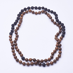 Peru Wood Beaded Two Tiered Necklaces, Double Layer Necklaces, with Natural Lava Rock Beads, Peru, 40.5 inch(103cm)